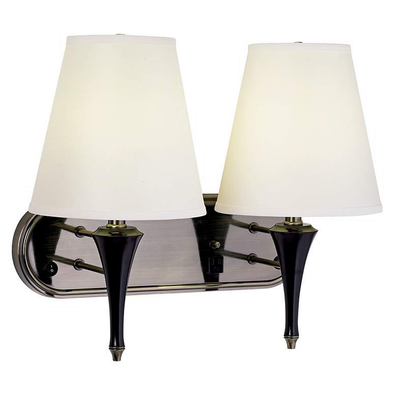 Image 1 1V479 - Mahogany and Antique Brass Tapered 2-Light Wall Lamp