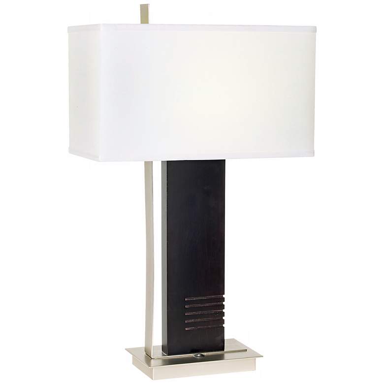 Image 1 1V535 - Brushed Nickel and Espresso Wood Table Lamp