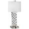 1V552 - Faux Silver Leaf and Sandstone Linen Table Lamp
