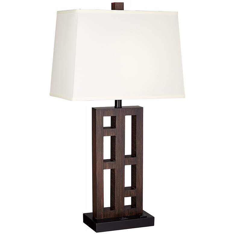 Image 1 1V612 - Urban Coffee Wood Table Lamp with Outlet