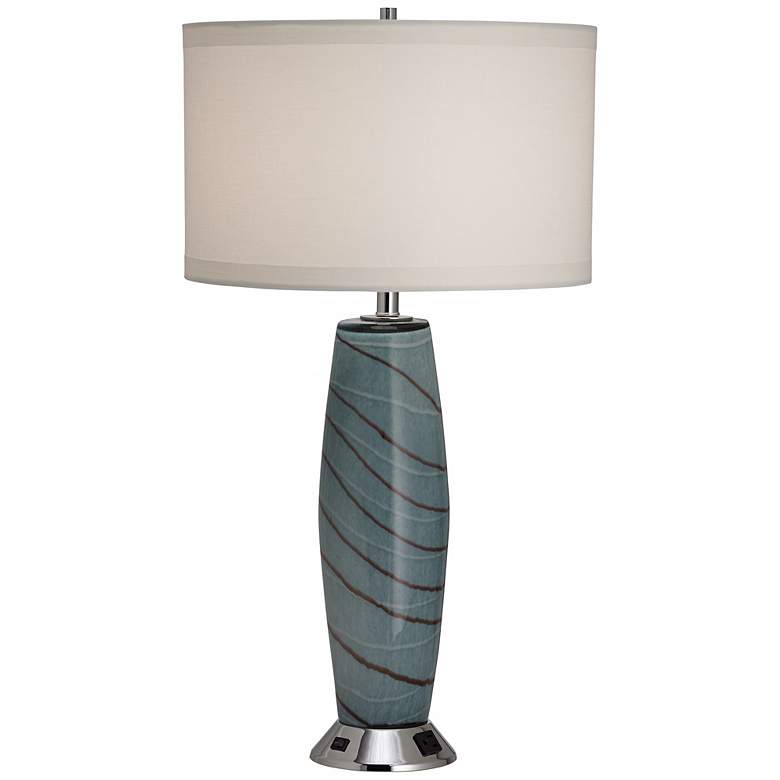 Image 1 1V615 - Gray/Blue Striped Glass Body Workstation Table Lamp