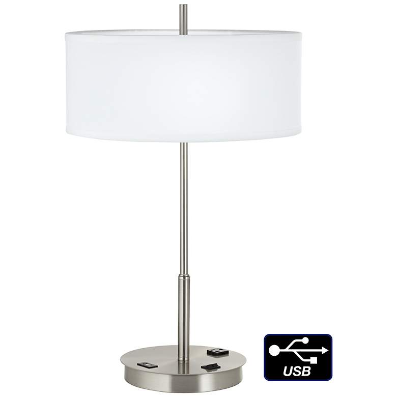Image 1 1V651 - Brushed Nickel and Linen Table Lamp