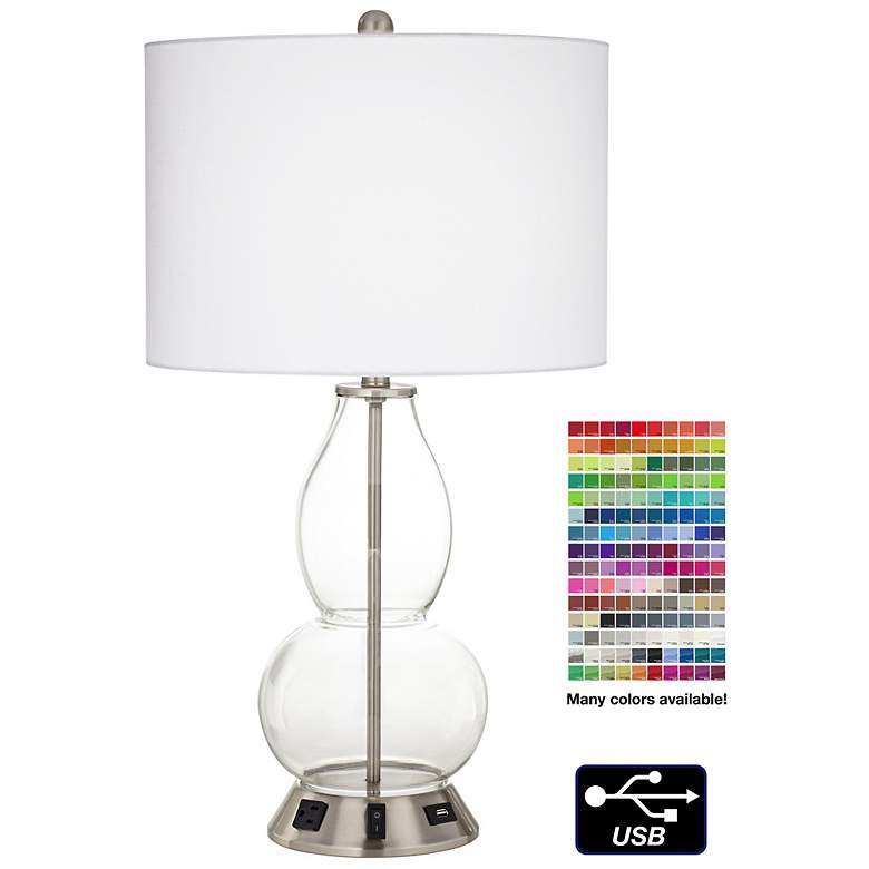 Image 1 1V658 - Polished Chrome and Glass Table Lamp with Outlet