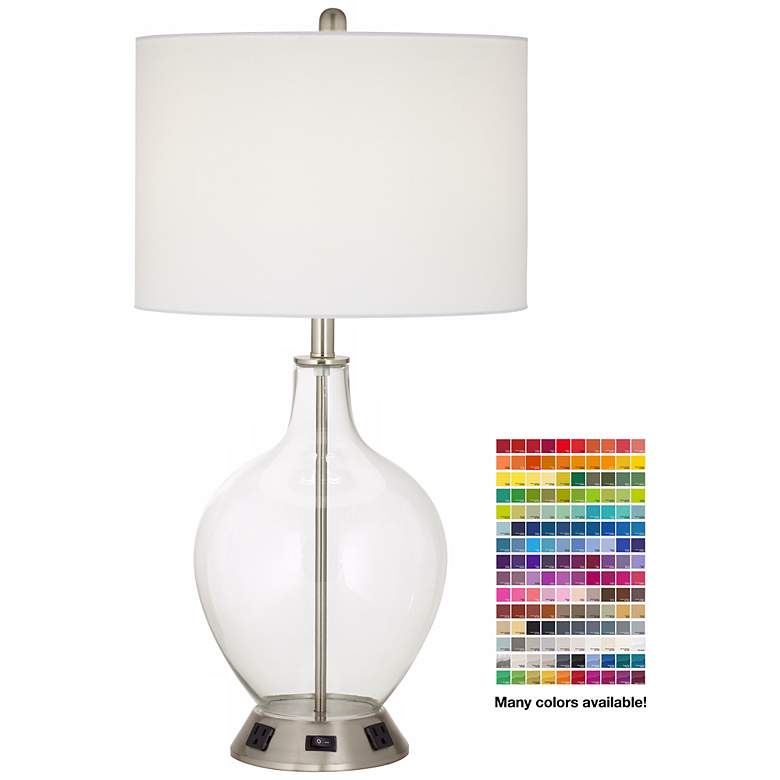 Image 1 1V667 - Brushed Nickel and Glass Jar Table Lamp W/ Outlets