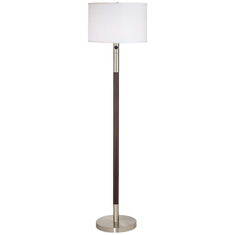Image 1 1V679 - Brushed Nickel Wood Staff Floor Lamp
