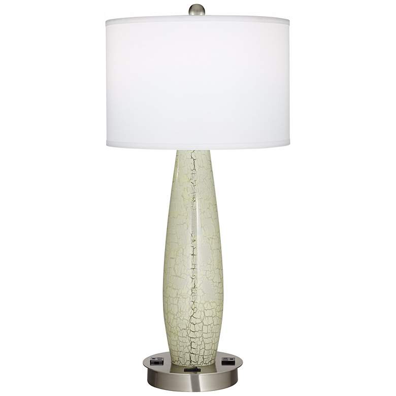 Image 1 1V680 - Polished Nickel Crackle Glass Column Table Lamp