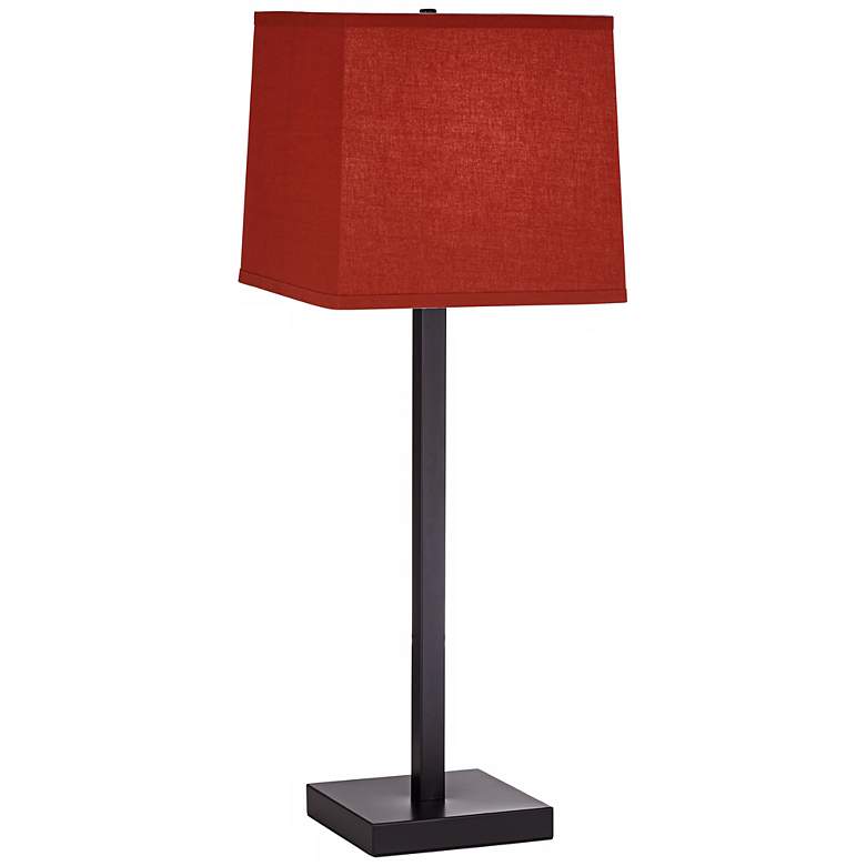 Image 1 1V734 - Espresso Black Square Table Lamp W/ Orange Shade