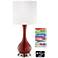 1V745 - Brushed Nickel and Red Glass Table Lamp W/ USB