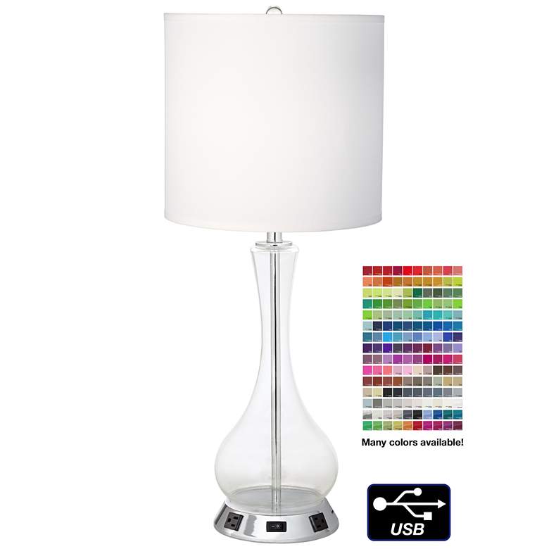 Image 1 1V747 - Brushed Nickel and Clear Glass Table Lamp W/ USB
