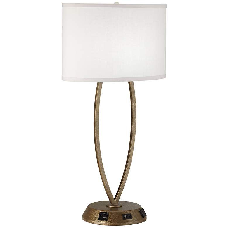 Image 1 1V755 - Deep Bronze Metal Tube Table Lamp with Outlets