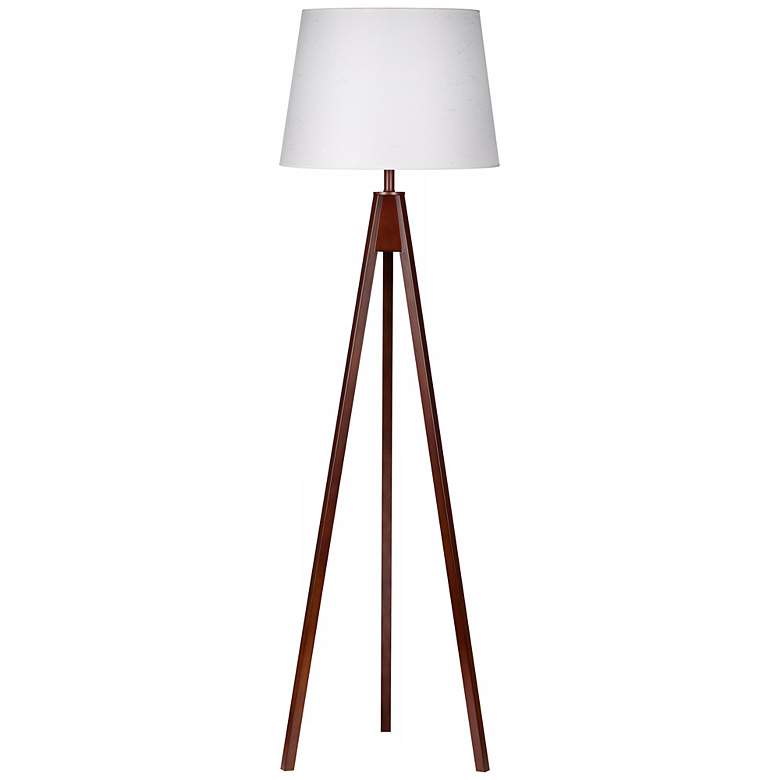 Image 1 1V756 - Deep Walnut Stained Wood Tripod Floor Lamp