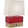1V782 - Antique Brass Accent Table Lamp w/ Linen Shade