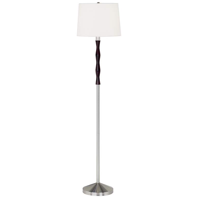 Image 1 1V816 - Brushed Nickel Metal and Wood Floor Lamp