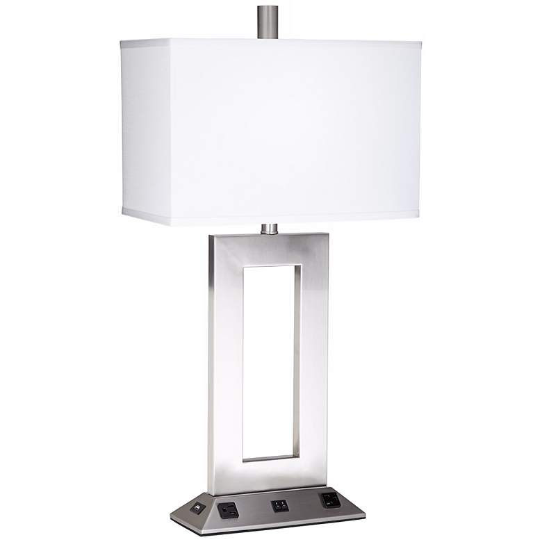 Image 1 1V817 - Brushed Nickel 2-Light Rectangle Table Lamp W/ USB