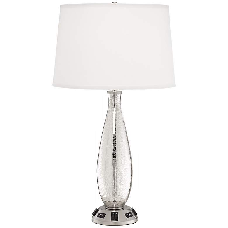 Image 1 1V819 - Brushed Nickel Glass Table Lamp w/ Chrome Harp