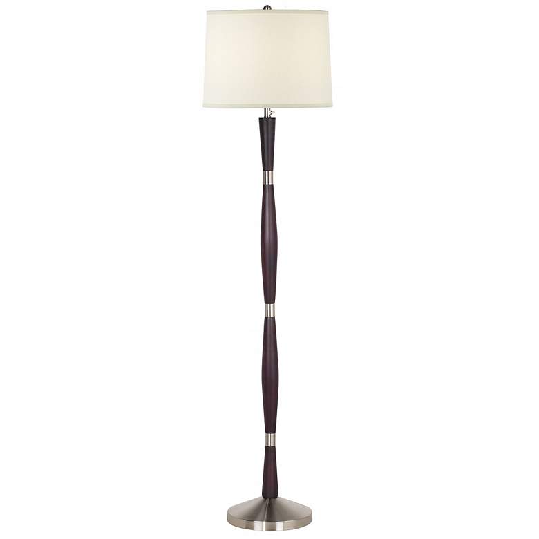 Image 1 1V830 - Walnut Wood and Brushed Nickel Floor Lamp