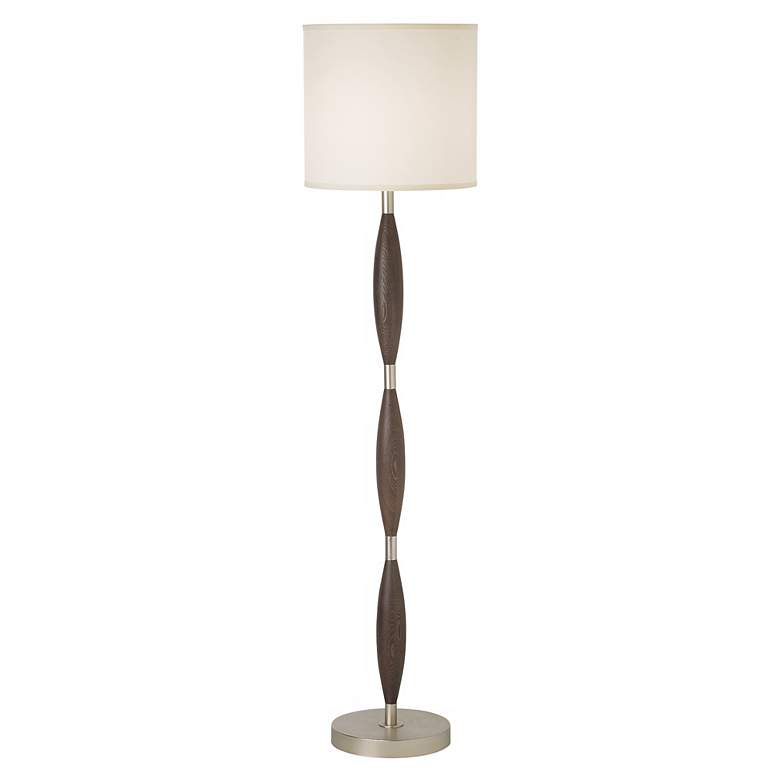 Image 1 1V849 - Brushed Nickel and Chocolate Brown Wood Floor Lamp