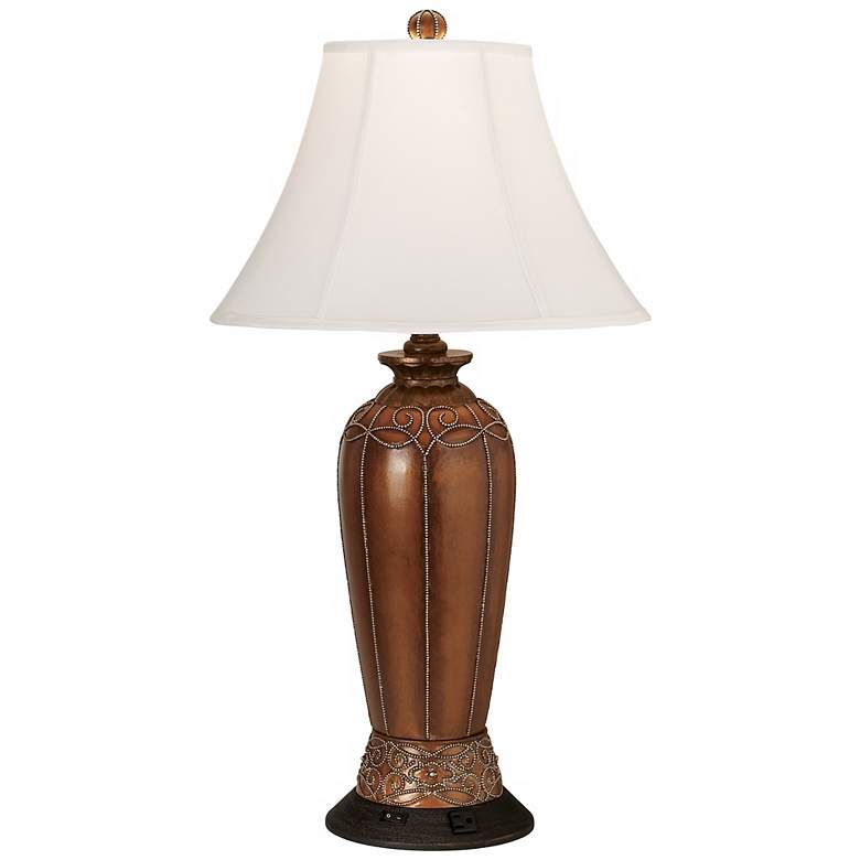 Image 1 1V856 - Gold and Chestnut Scalloped Table Lamp