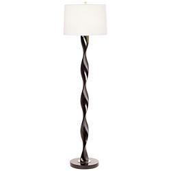 1V857 - Black Wood and Metal Twist Column Floor Lamp