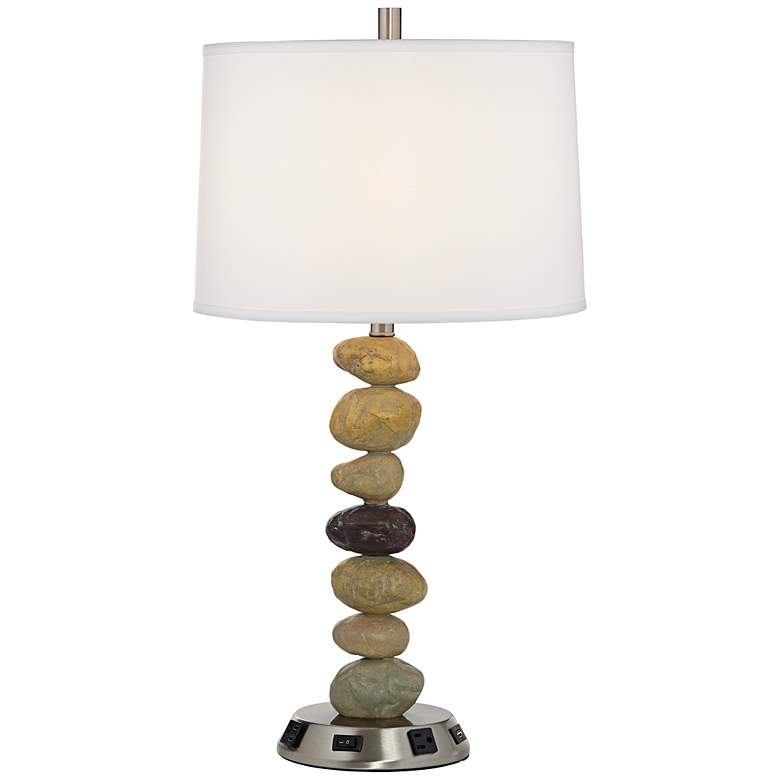 Image 1 1V860 -Brushed Nickel River Rock Stone Table Lamp