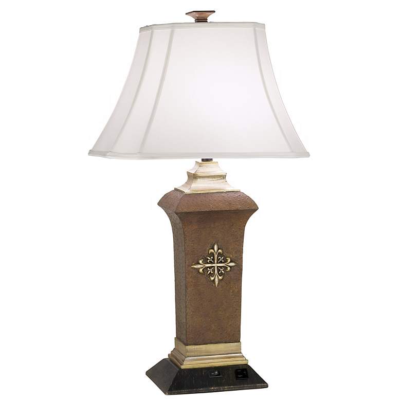 Image 1 1V872 - Distressed Warm Silver Table Lamp with Bell Shade