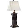 1V882 - Walnut Mist Rattan Texture Table Lamp W/ Outlets
