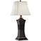 1V882 - Walnut Mist Rattan Texture Table Lamp W/ Outlets