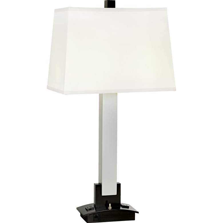 Image 1 1V887 - Silver Wood Column Table Lamp W/ Outlets
