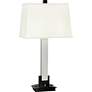 1V887 - Silver Wood Column Table Lamp W/ Outlets