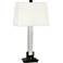 1V887 - Silver Wood Column Table Lamp W/ Outlets