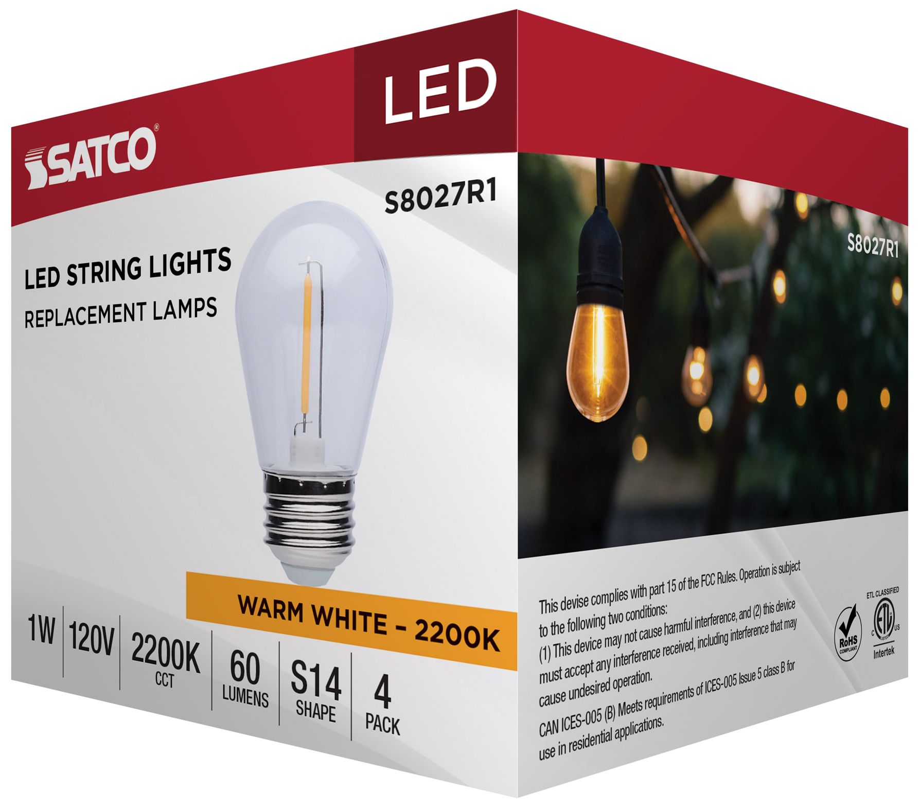 Image 7 1W S14 Standard Base String Light Replacement LED Bulbs 4-Pack by Satco more views