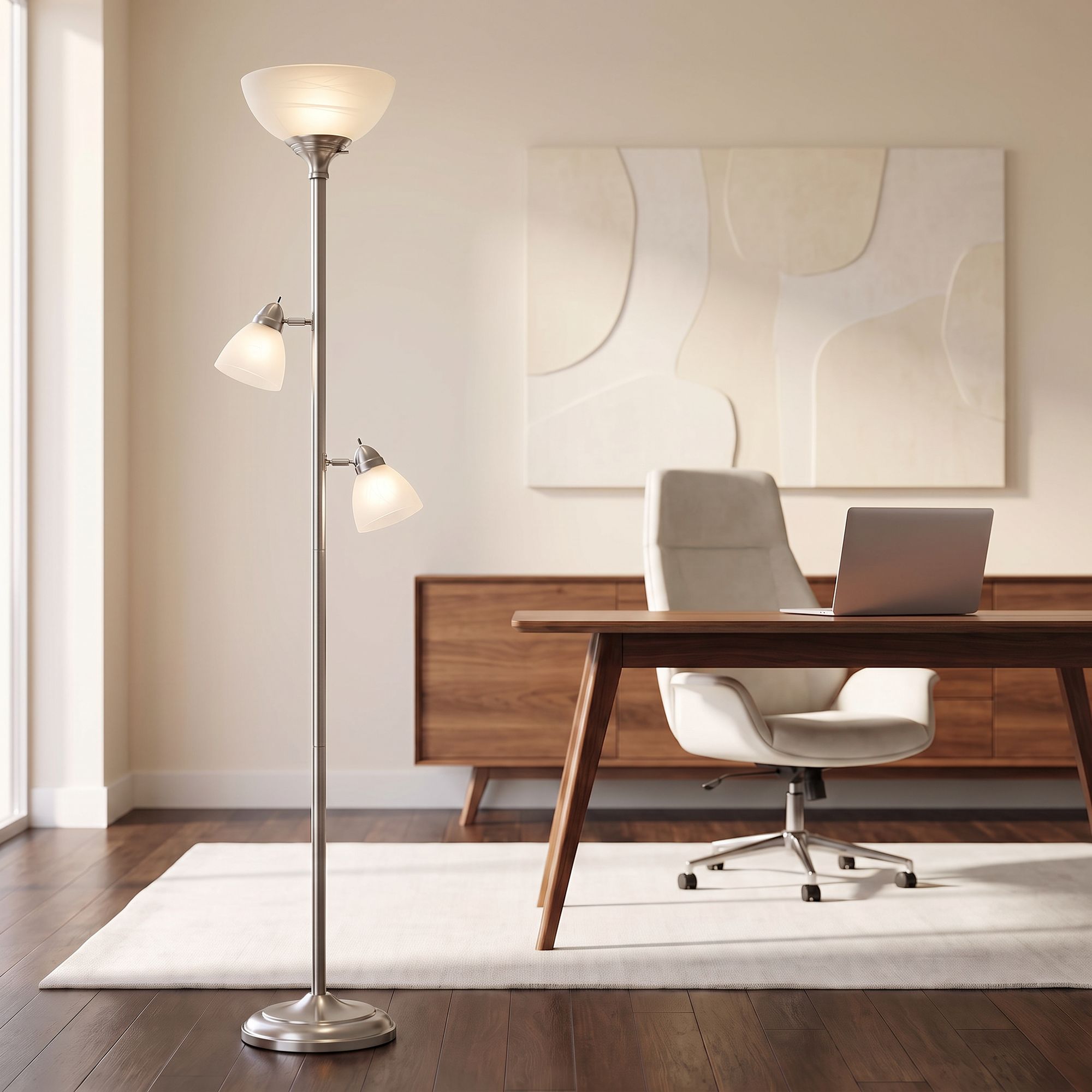 Image 1 Possini Euro Ellery 72" Nickel Tree Torchiere 3-Light Floor Lamp in scene