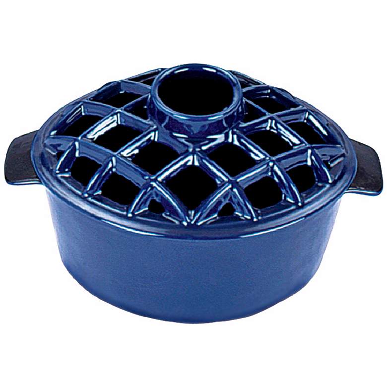 Image 1 2 1/4 Quart Blue Cast Iron Steamer Pot with Lattice Top