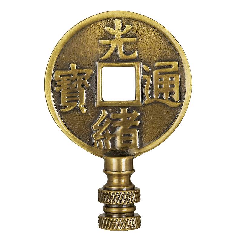 Image 1 2 inch High Chinese Coin Bronze Finish Lamp Shade Finial