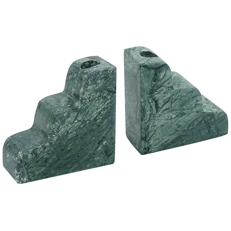 Image 1 2" High Teal Marble Bookends with Candle Holder Set of 2