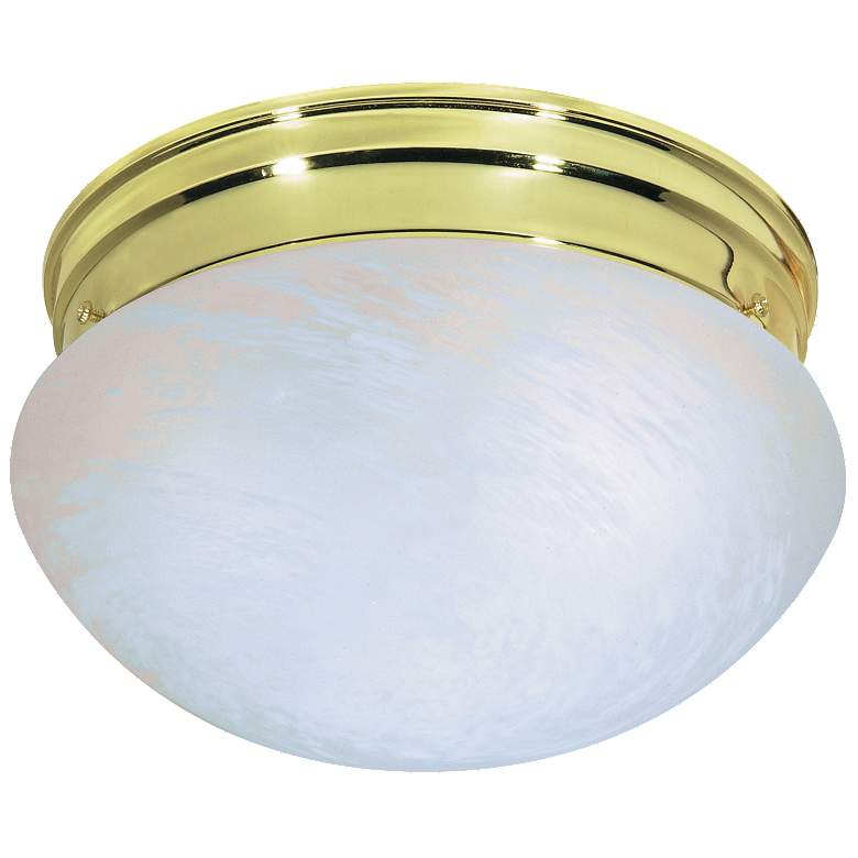 Image 1 2 Light - 10" - Flush Mount - Alabaster Mushroom - Polished Brass Fini