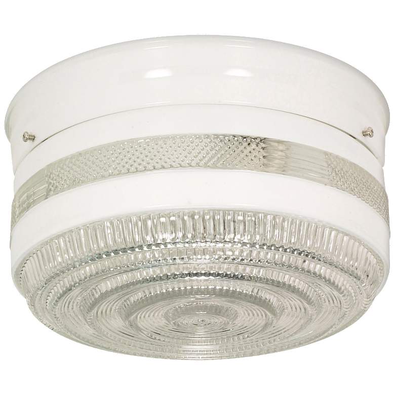 Image 1 2 Light - 10" - Flush Mount - Large Crystal / White Drum - White Finis