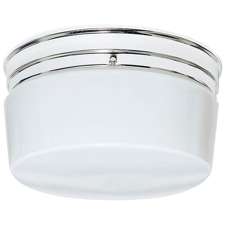 Image 1 2 Light - 10" - Flush Mount - Large White Drum - Polished Chrome Finis