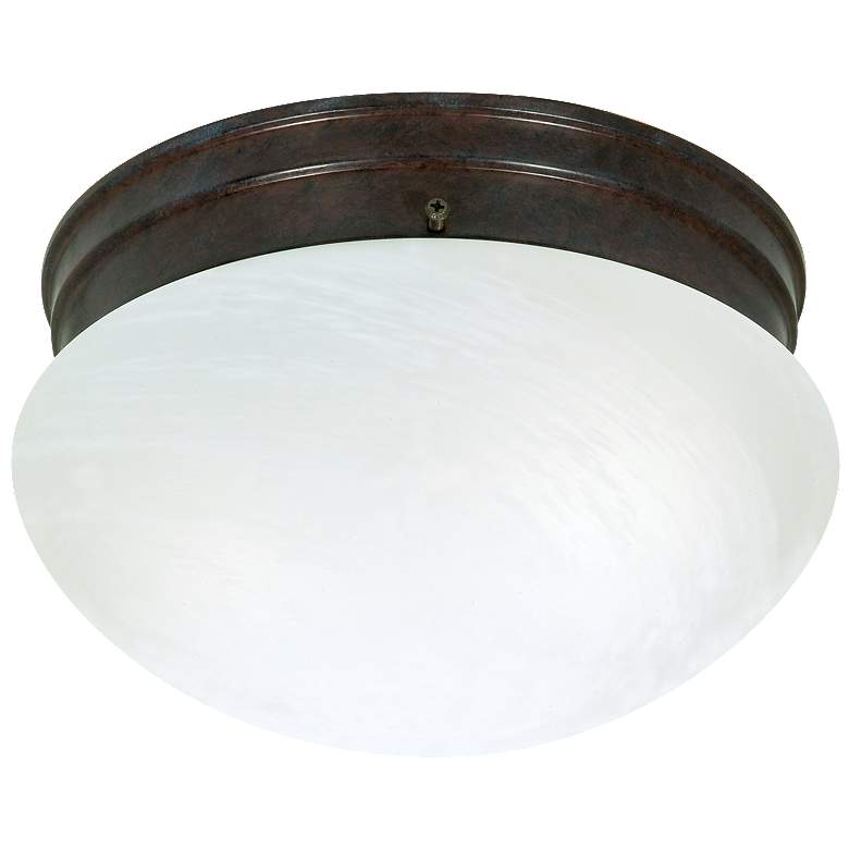Image 1 2 Light - 10" - Flush Mount - Medium Alabaster Mushroom - Old Bronze F