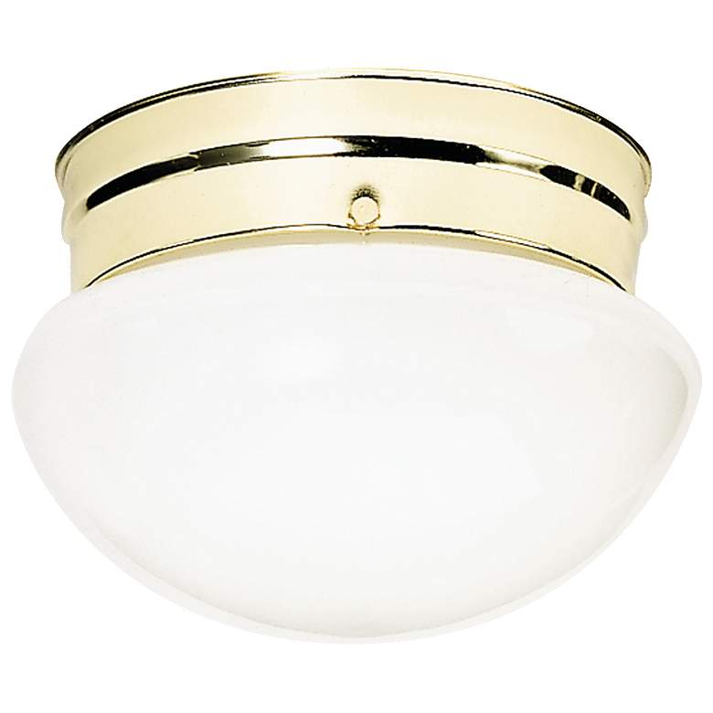 Image 1 2 Light - 10" - Flush Mount - Medium White Mushroom - Polished Brass F