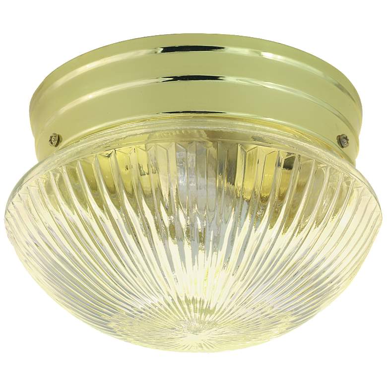 Image 1 2 Light - 10 inch Flush with Clear Ribbed Glass - Polished Brass Finish