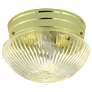 2 Light - 10" Flush with Clear Ribbed Glass - Polished Brass Finish