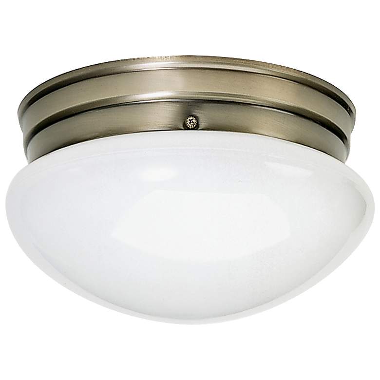 Image 1 2 Light - 10" Flush with White Glass - Antique Brass Finish