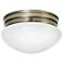 2 Light - 10" Flush with White Glass - Antique Brass Finish