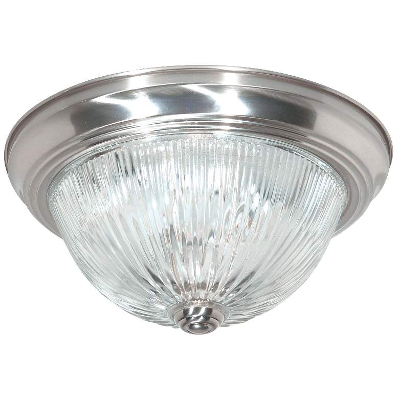 Image 1 2 Light - 11 inch - Flush Mount - Clear Ribbed Glass - Brushed Nickel Fini