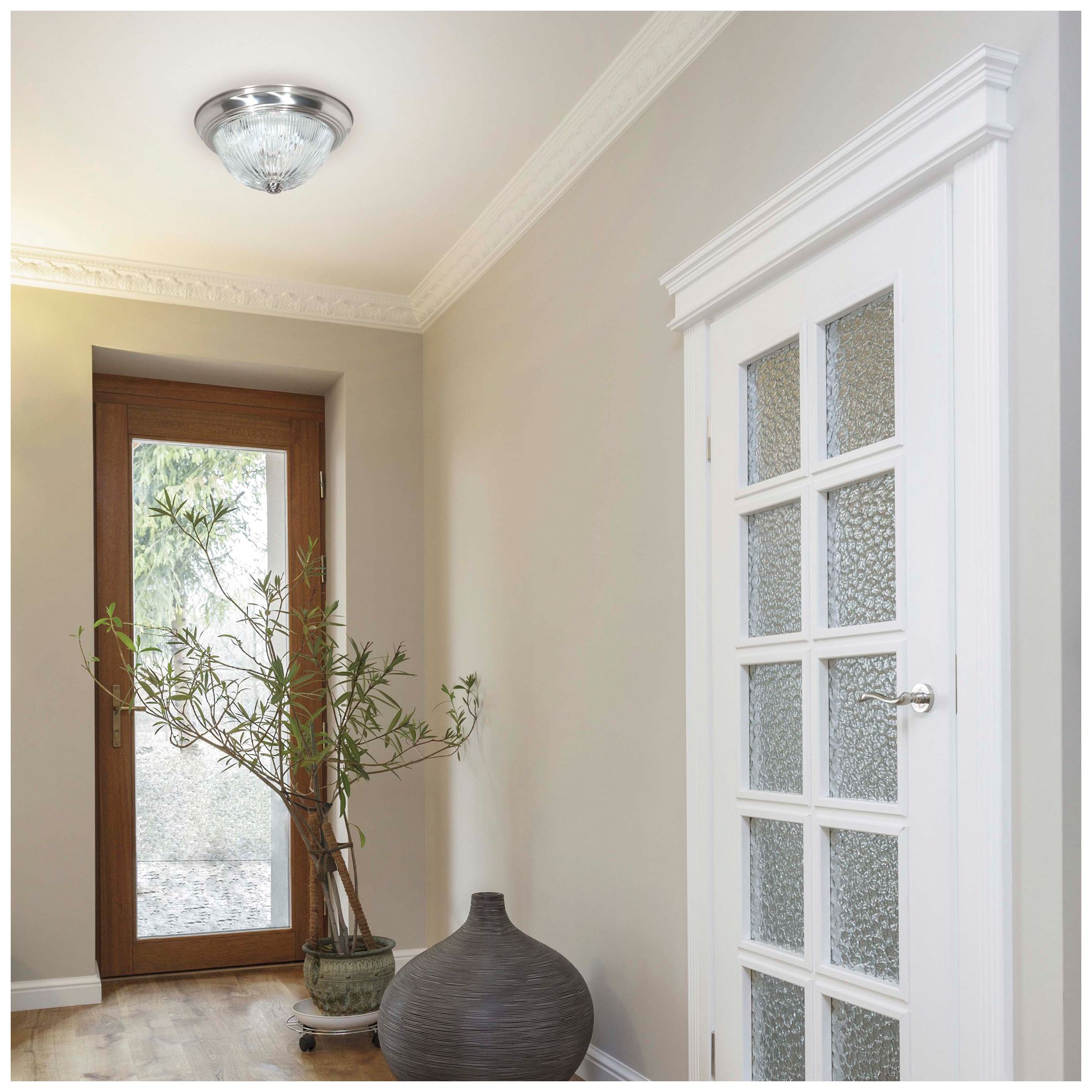 Image 2 2 Light - 11" - Flush Mount - Clear Ribbed Glass - Brushed Nickel Fini more views