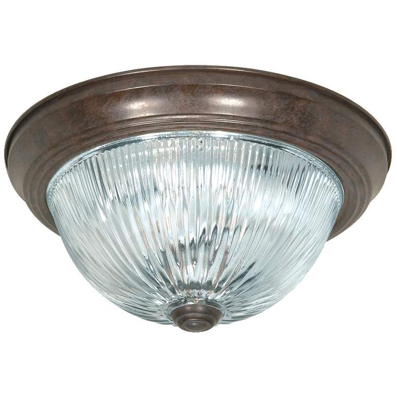 Image 1 2 Light - 11" - Flush Mount - Clear Ribbed Glass - Old Bronze Finish