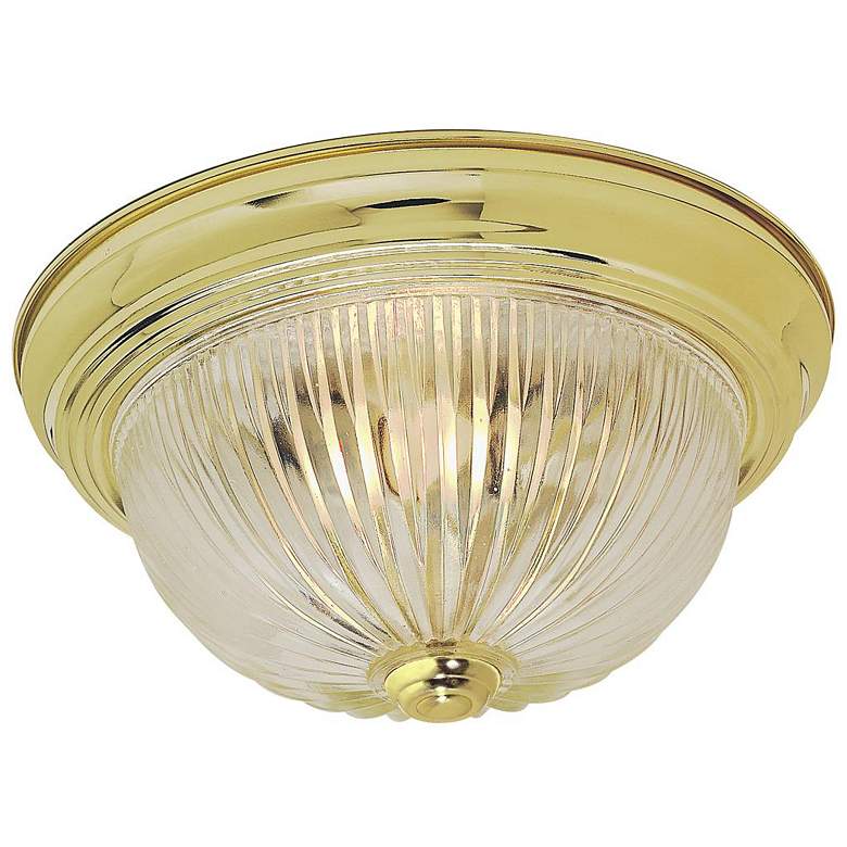 Image 1 2 Light - 11" Flush with Clear Ribbed Glass - Polished Brass Finish