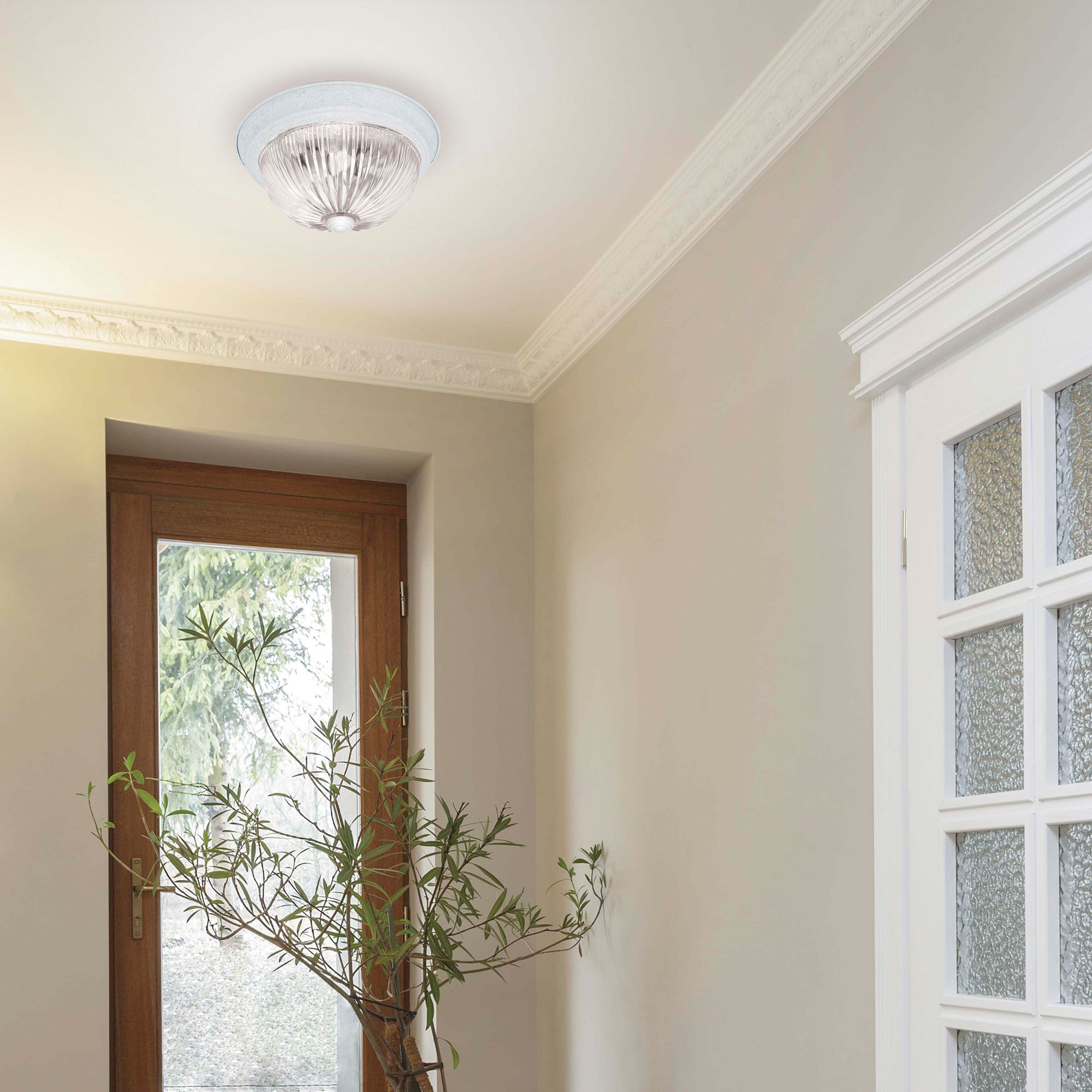 Image 3 2 Light - 11" Flush with Clear Ribbed Glass - Textured White Finish more views