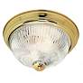2 Light - 11" Flush with Clear Ribbed Swirl Glass - Polished Brass Fin